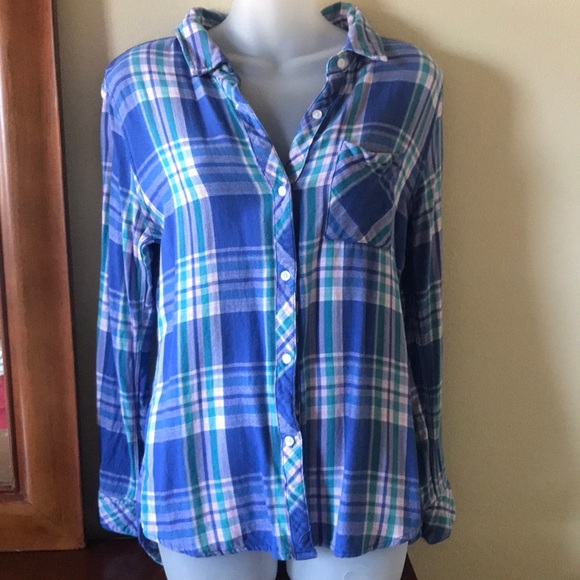 Rails plaid pink blue long sleeves button down Medium - Picture 1 of 6